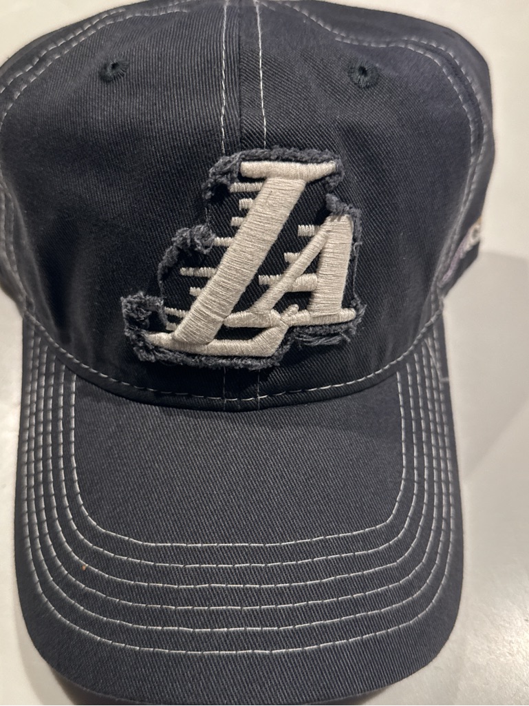 Distressed Navy Baseball Cap With White Embroidered Logo